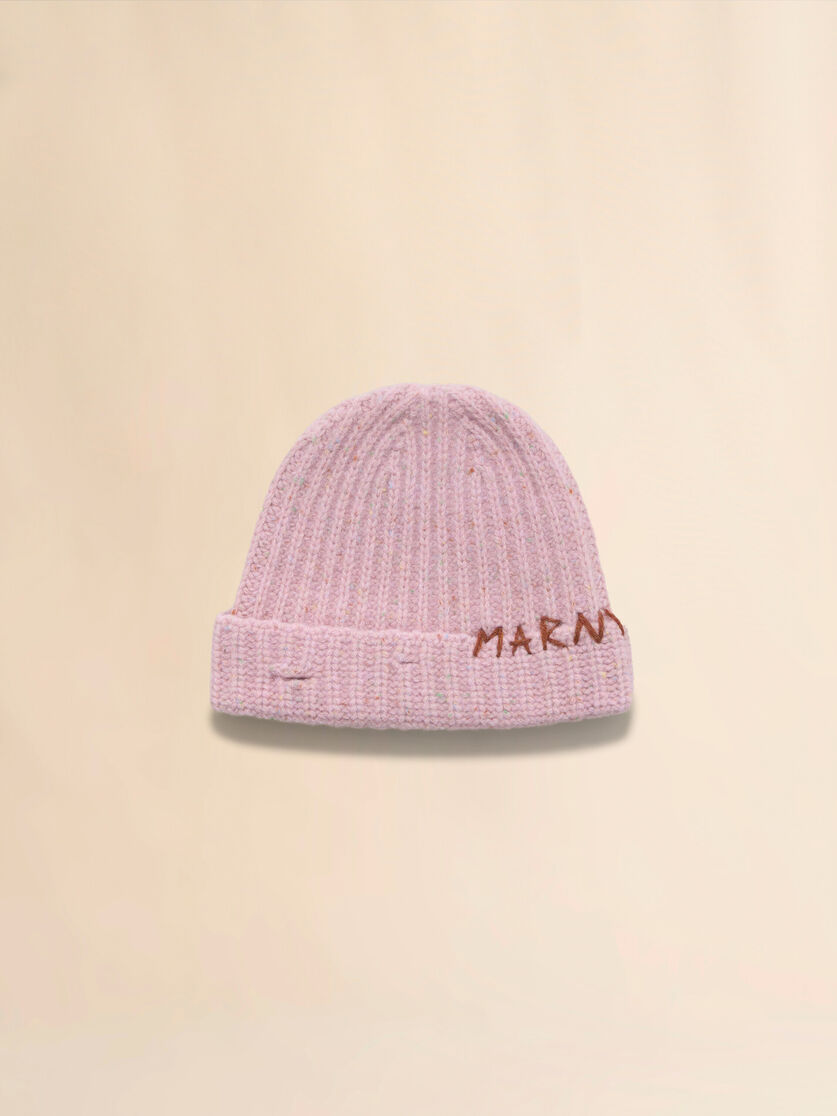 stutterheim x marni Pink Shetland wool beanie with Marni Mending