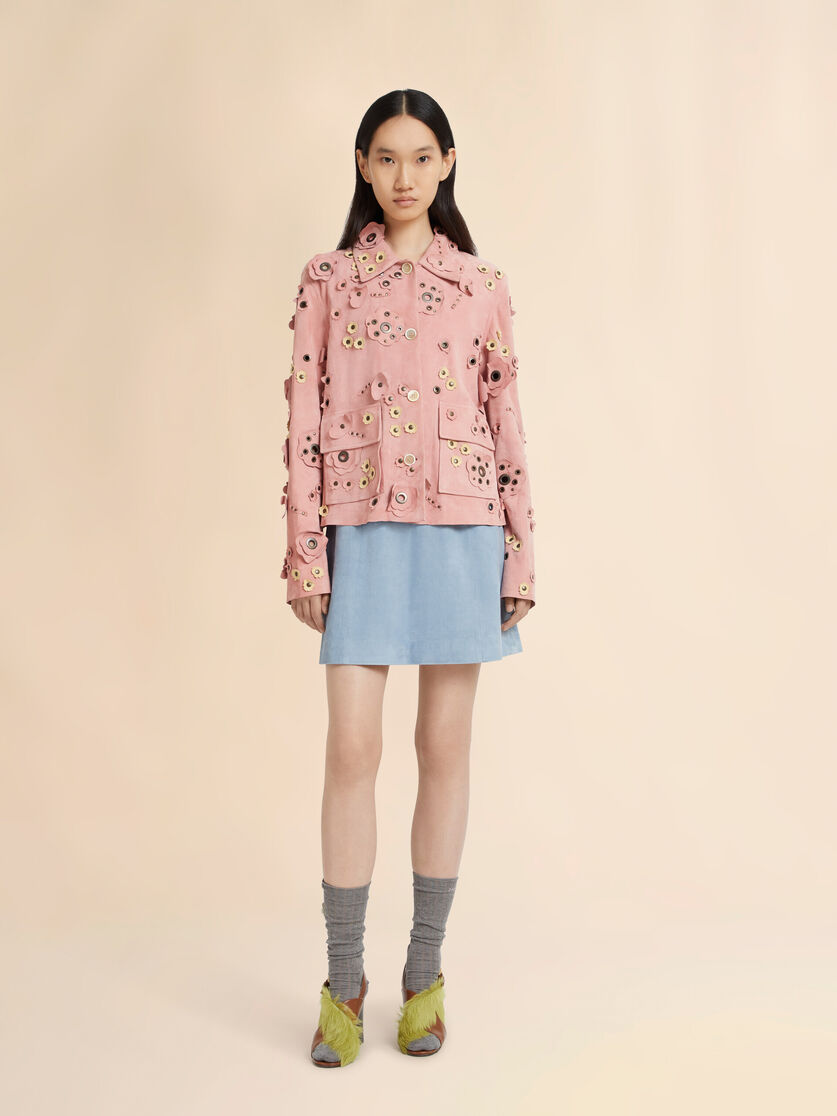 Stutterheim X Marni Pink Suede Jacket With Flower Appliqués
