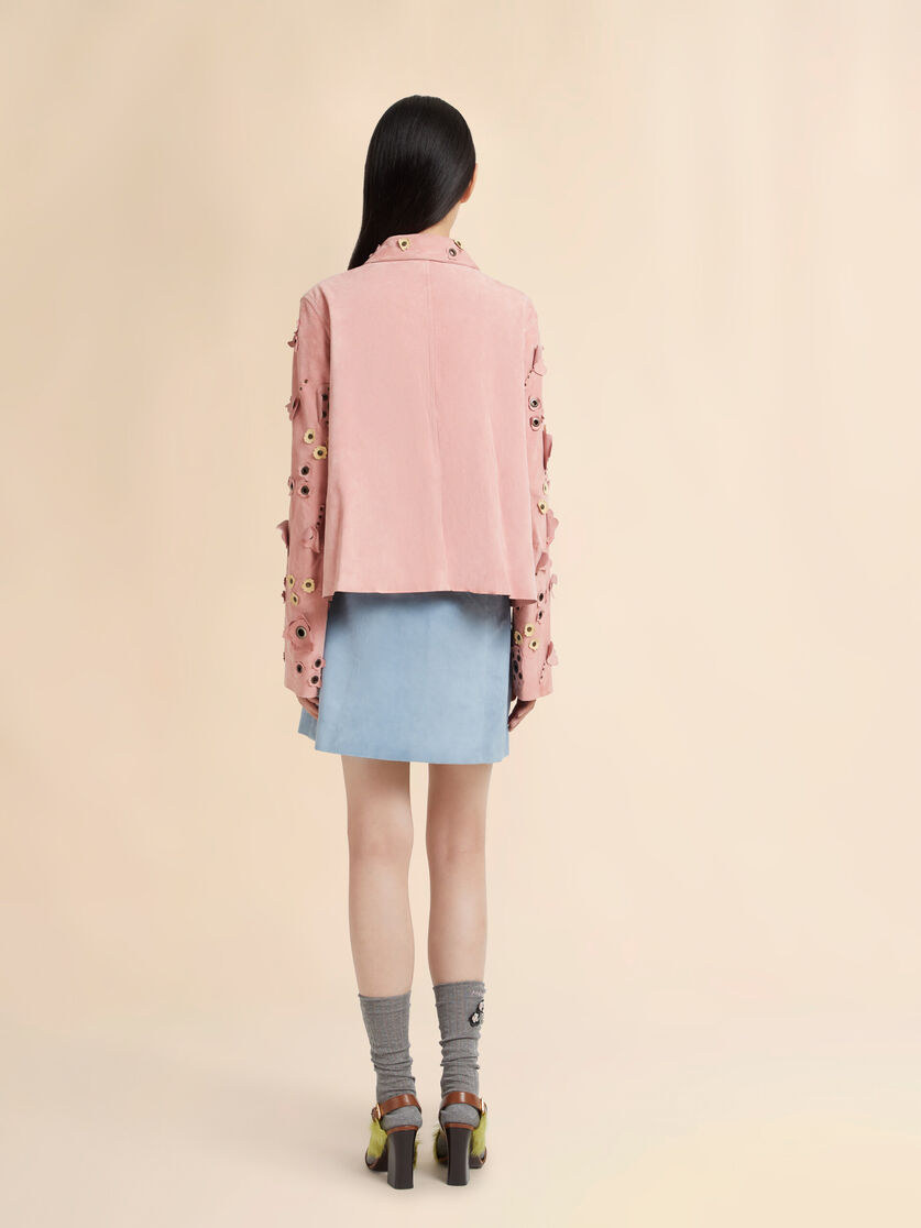 Stutterheim X Marni Pink Suede Jacket With Flower Appliqués