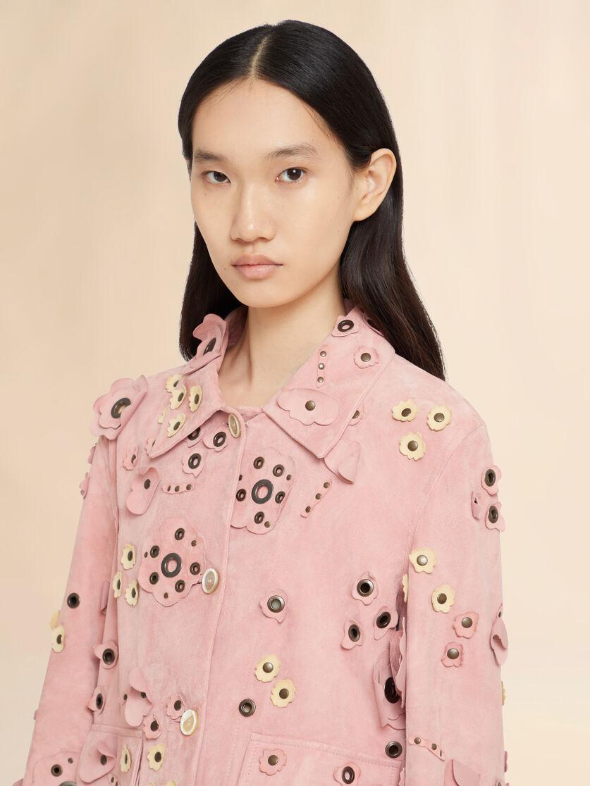 Stutterheim X Marni Pink Suede Jacket With Flower Appliqués