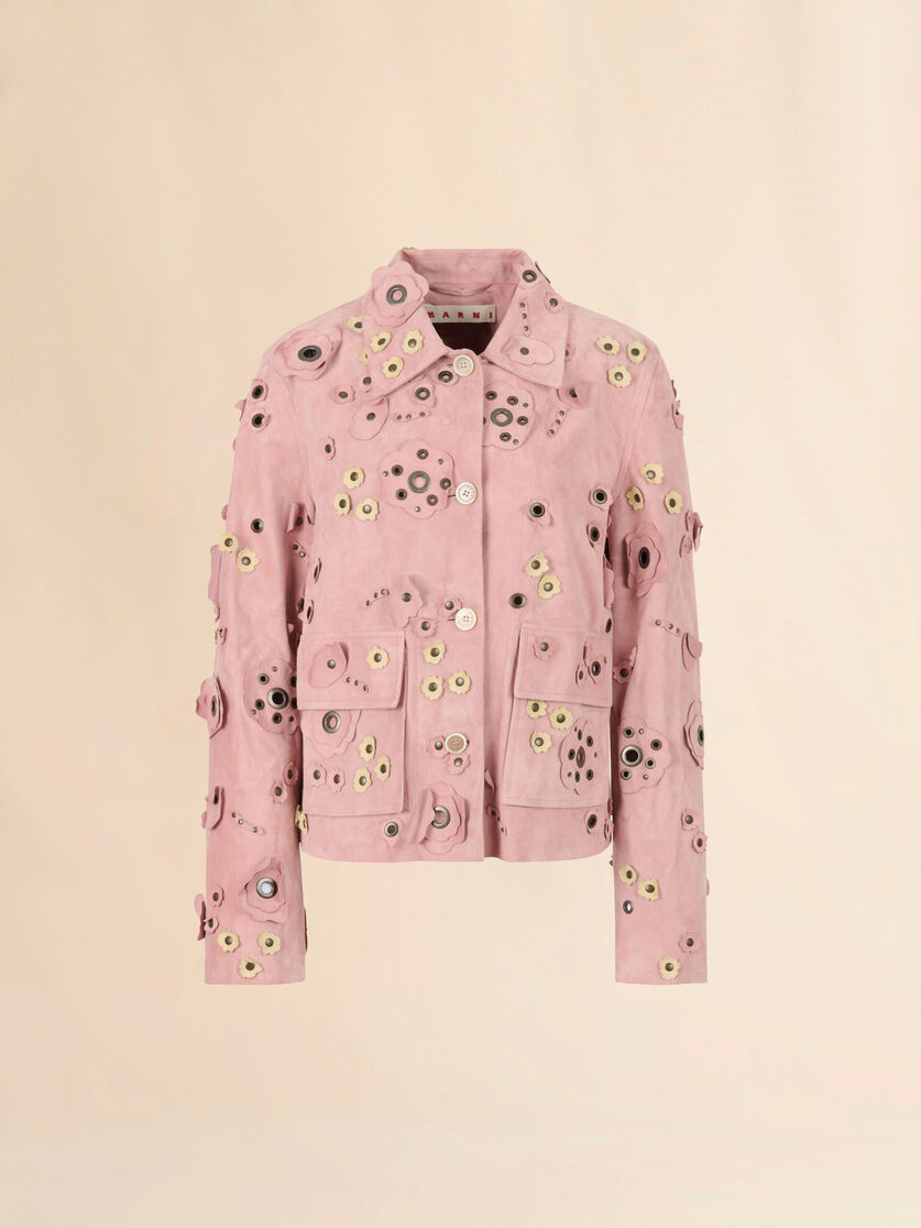 stutterheim x marni Pink suede jacket with flower appliqués