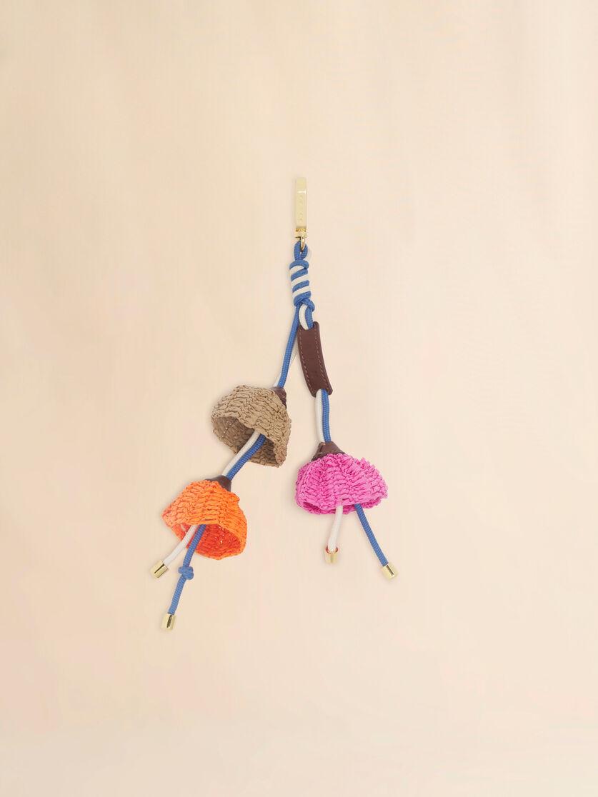 stutterheim x marni Pink tan and orange paper raffia flower keyring