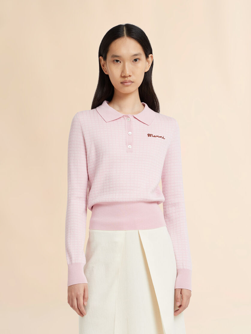Stutterheim X Marni Pink Wool-silk Polo Shirt With Jacquard Check