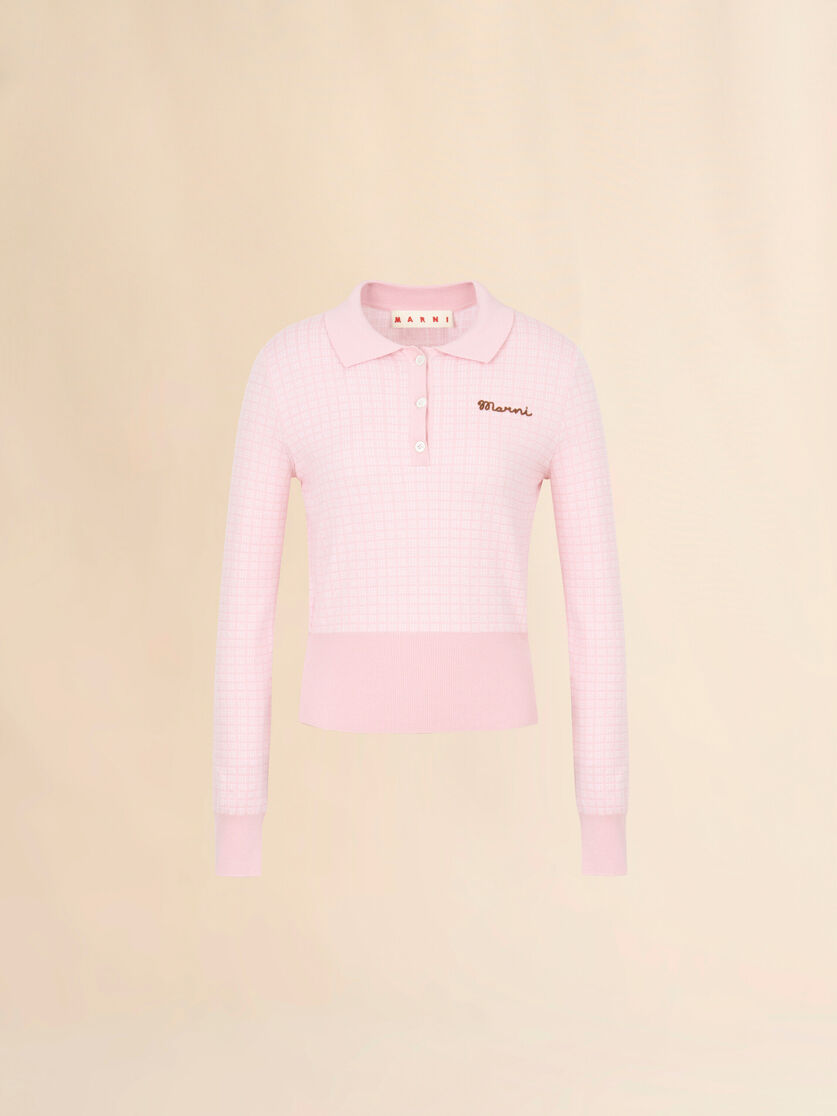 stutterheim x marni Pink wool-silk polo shirt with jacquard check