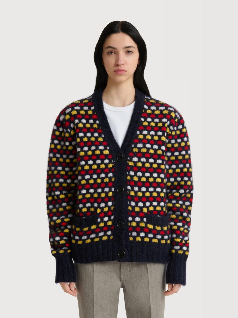 Stutterheim X Marni Red And Blue Jacquard Shetland Wool Cardigan