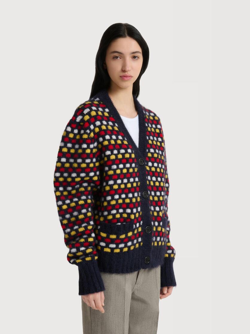 Stutterheim X Marni Red And Blue Jacquard Shetland Wool Cardigan