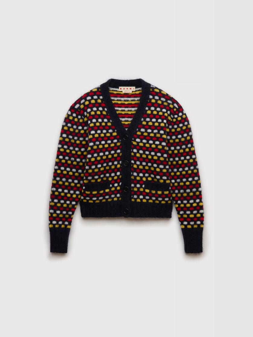 stutterheim x marni Red and blue jacquard Shetland wool cardigan