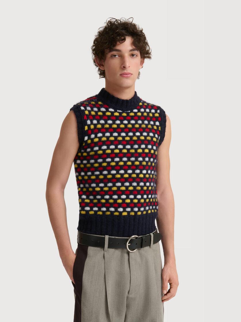 Stutterheim X Marni Red And Blue Jacquard Shetland Wool Vest