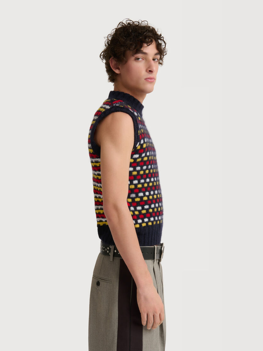 Stutterheim X Marni Red And Blue Jacquard Shetland Wool Vest