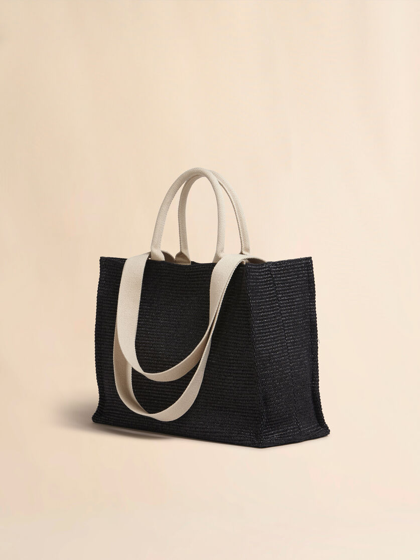 Stutterheim X Marni Shopping Tote In Black Raffia-effect Fabric