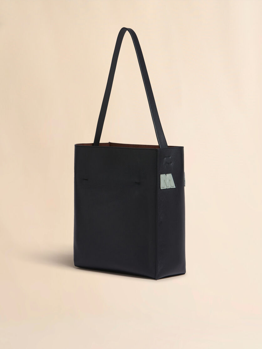 Stutterheim X Marni Small Black Leather Museo Hobo Bag With Patches