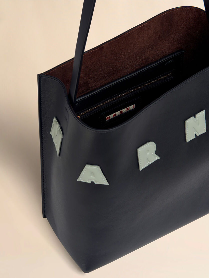 Stutterheim X Marni Small Black Leather Museo Hobo Bag With Patches