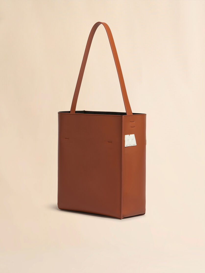 Stutterheim X Marni Small Brown Leather Museo Hobo Bag With Patches