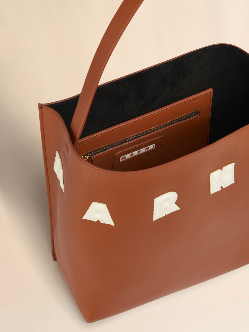 Stutterheim X Marni Small Brown Leather Museo Hobo Bag With Patches