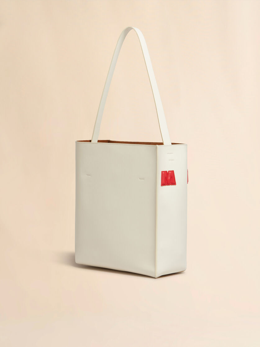 Stutterheim X Marni Small White Leather Museo Hobo Bag With Patches
