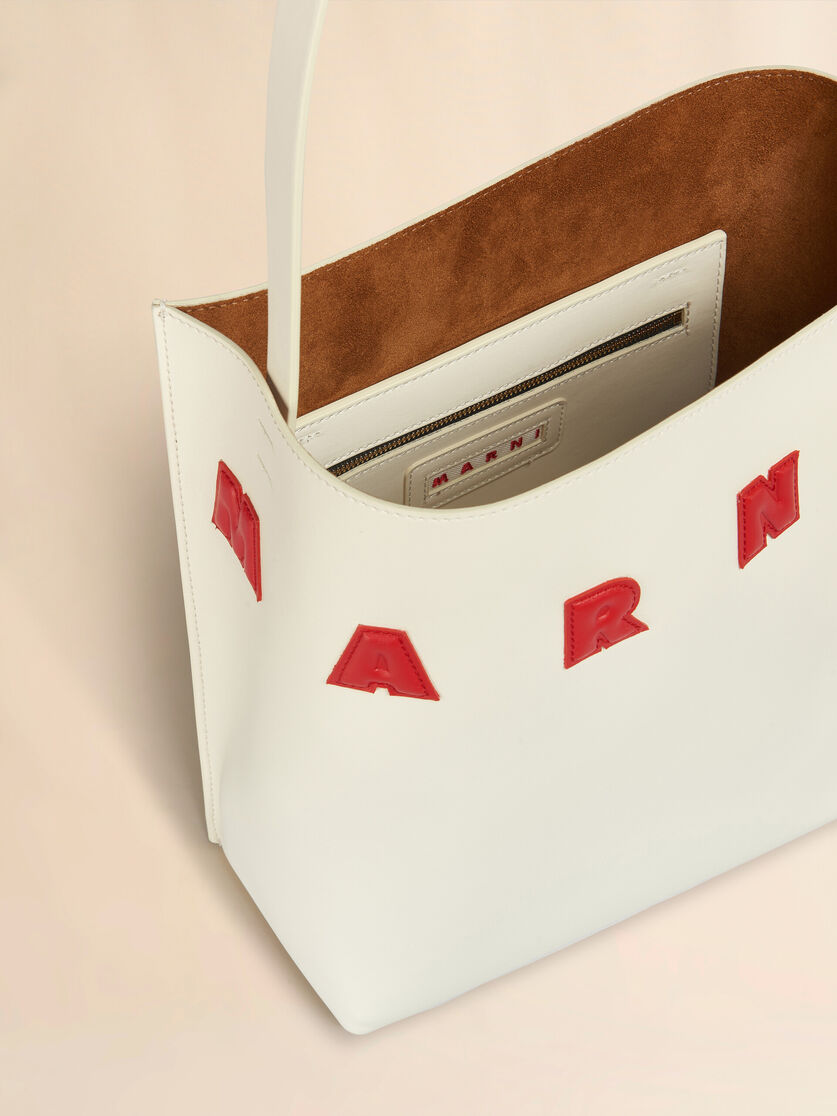 Stutterheim X Marni Small White Leather Museo Hobo Bag With Patches