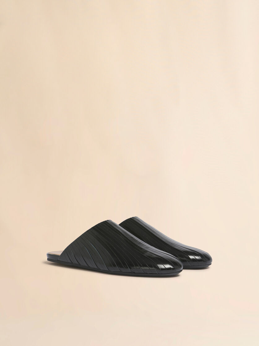 Stutterheim X Marni Black Leather Strip Sabot