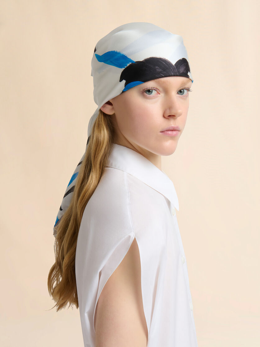 Stutterheim X Marni Blue Floral Print Silk Foulard