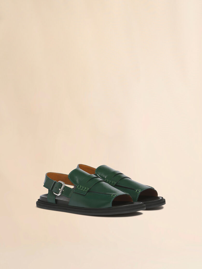 Stutterheim X Marni Green Leather Loafer Sandal