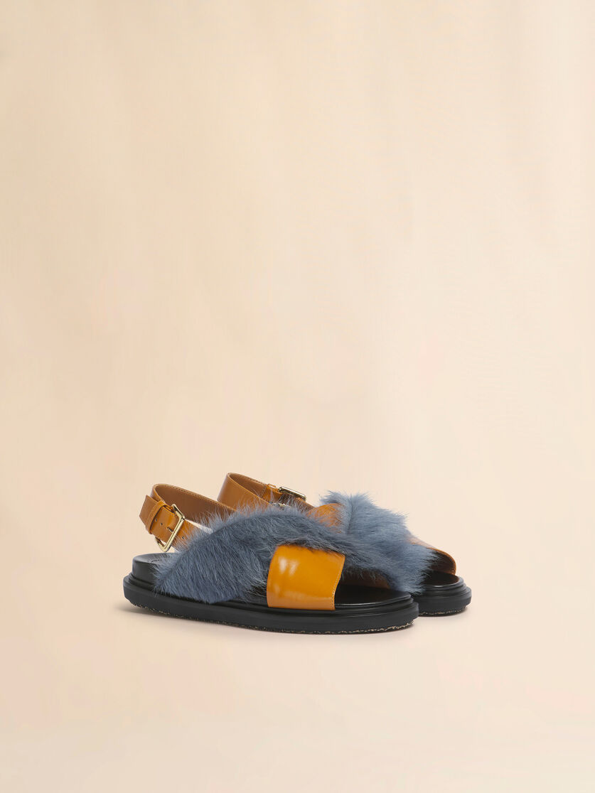 Stutterheim X Marni Tan And Blue Long-hair And Leather Fussbett