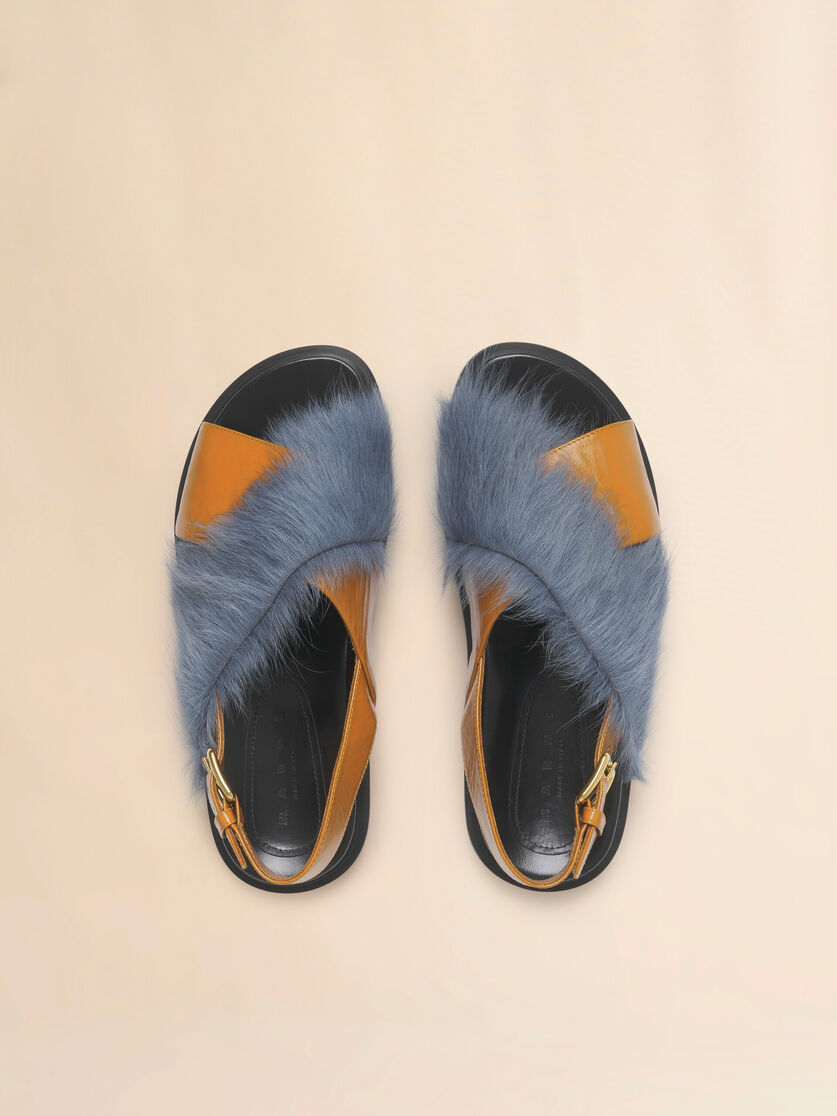 Stutterheim X Marni Tan And Blue Long-hair And Leather Fussbett