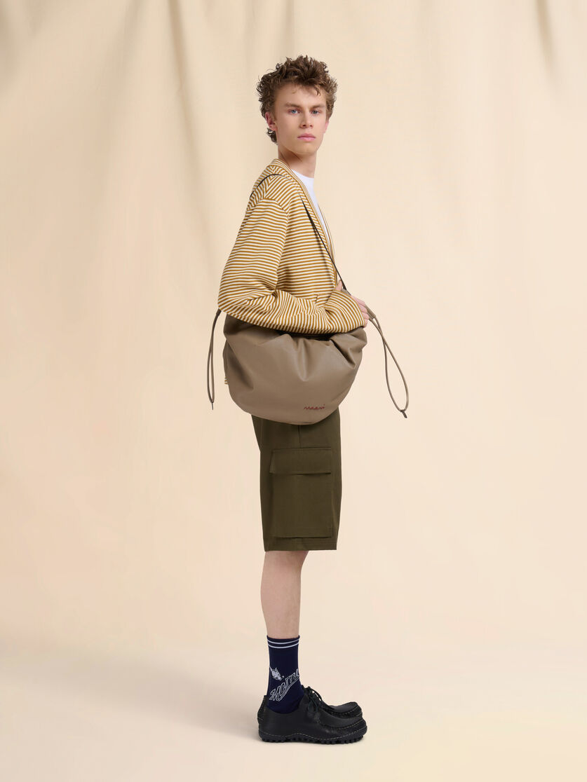 Stutterheim X Marni Taupe Leather Scrunchie Small Hobo Bag