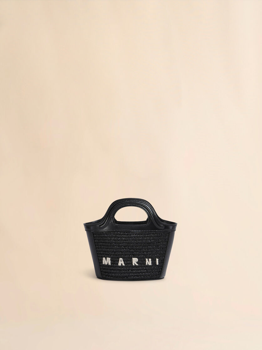 stutterheim x marni Tropicalia Micro Bag in black leather and raffia-effect fabric