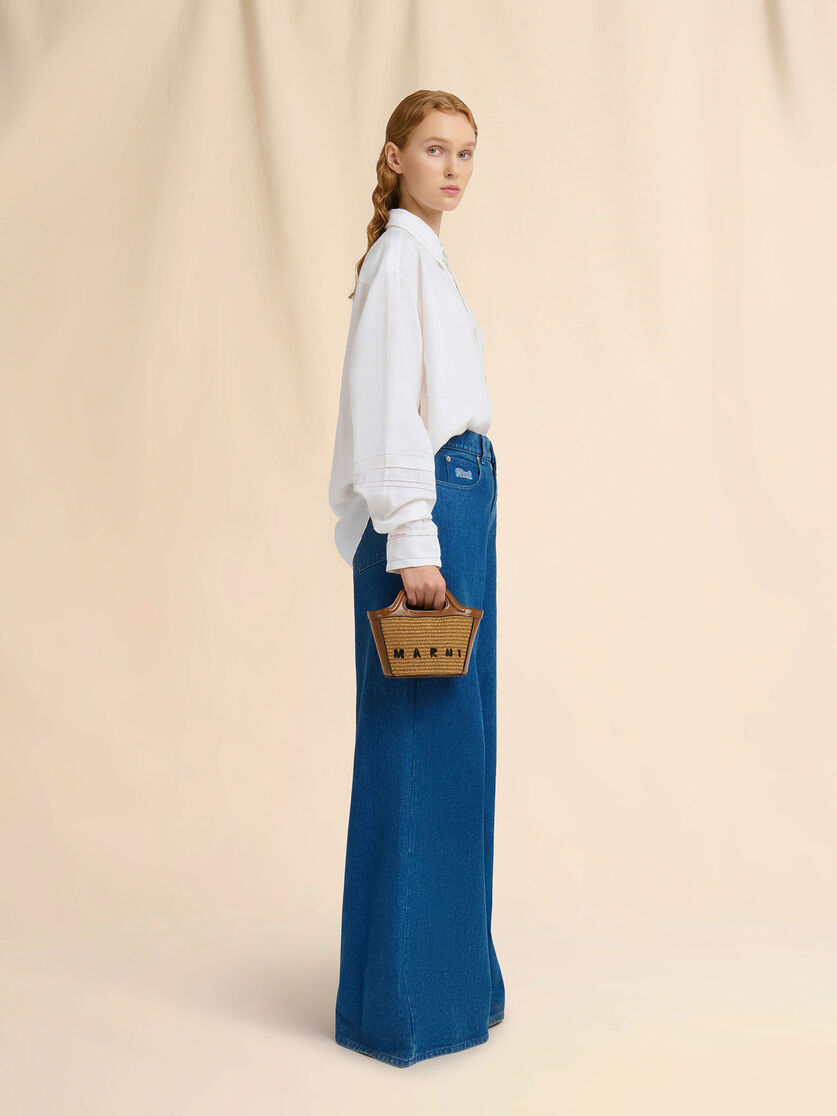 Stutterheim X Marni Tropicalia Micro Bag In Brown Leather And Raffia-effect Fabric