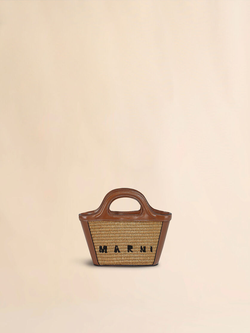 stutterheim x marni Tropicalia Micro Bag in brown leather and raffia-effect fabric