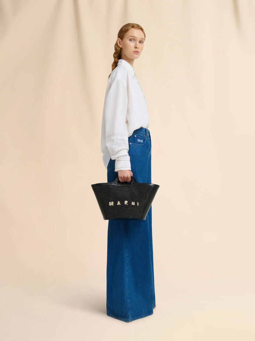 Stutterheim X Marni Tropicalia Small Bag In Black Leather And Raffia-effect Fabric