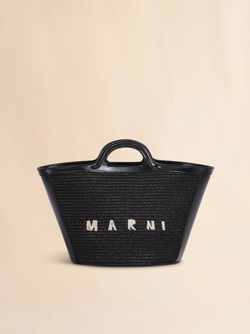stutterheim x marni Tropicalia Small Bag in black leather and raffia-effect fabric