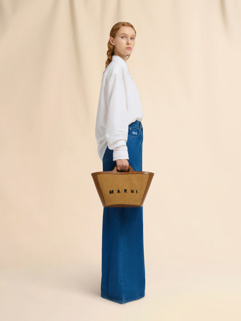 Stutterheim X Marni Tropicalia Small Bag In Brown Leather And Raffia-effect Fabric