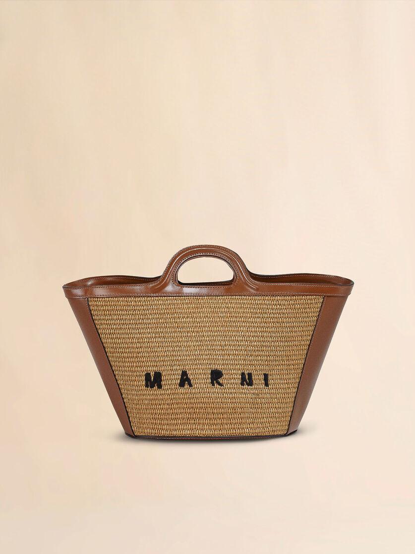 stutterheim x marni Tropicalia Small Bag in brown leather and raffia-effect fabric