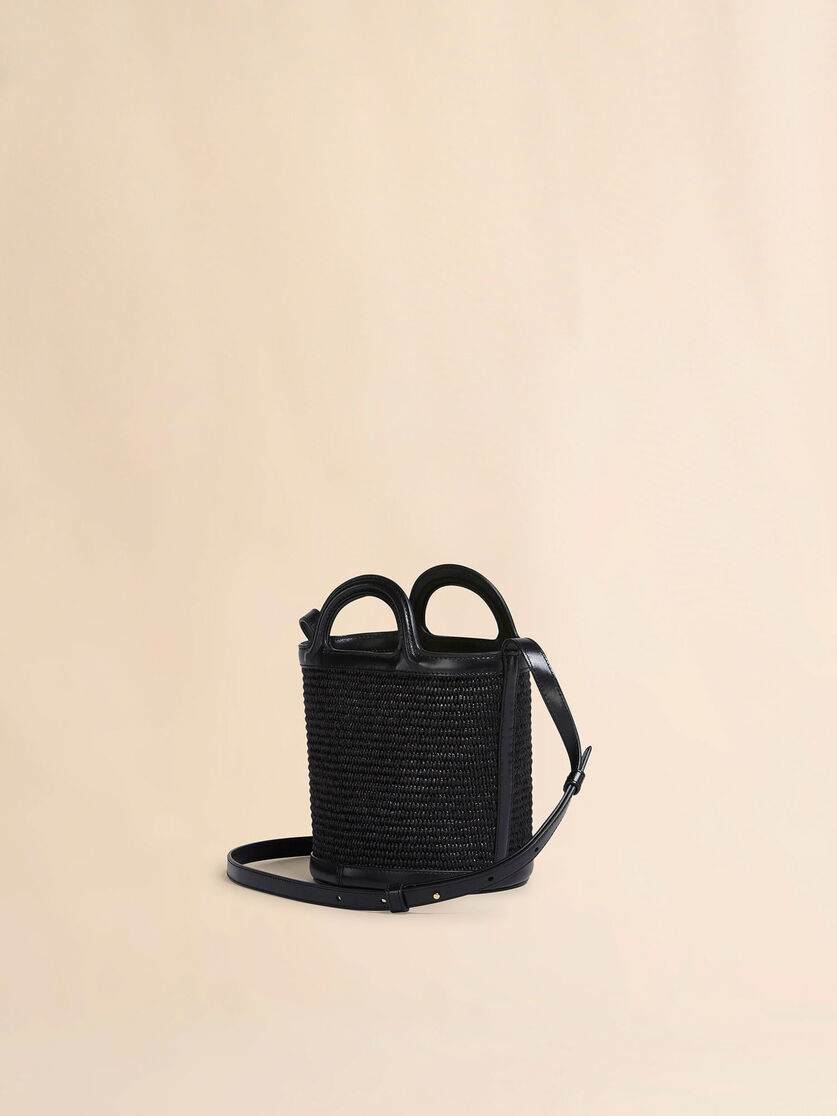 Stutterheim X Marni Tropicalia Small Bucket Bag In Black Leather And Raffia-effect Fabric