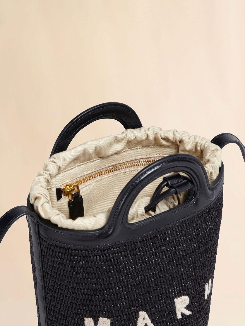 Stutterheim X Marni Tropicalia Small Bucket Bag In Black Leather And Raffia-effect Fabric