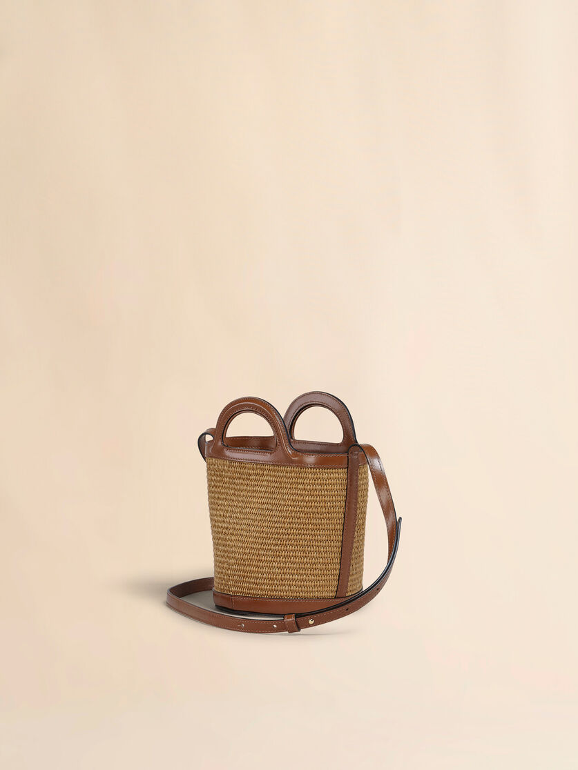 Stutterheim X Marni Tropicalia Small Bucket Bag In Brown Leather And Raffia-effect Fabric