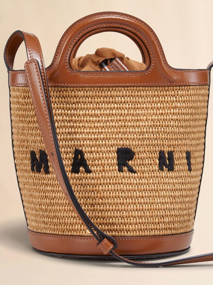 Stutterheim X Marni Tropicalia Small Bucket Bag In Brown Leather And Raffia-effect Fabric