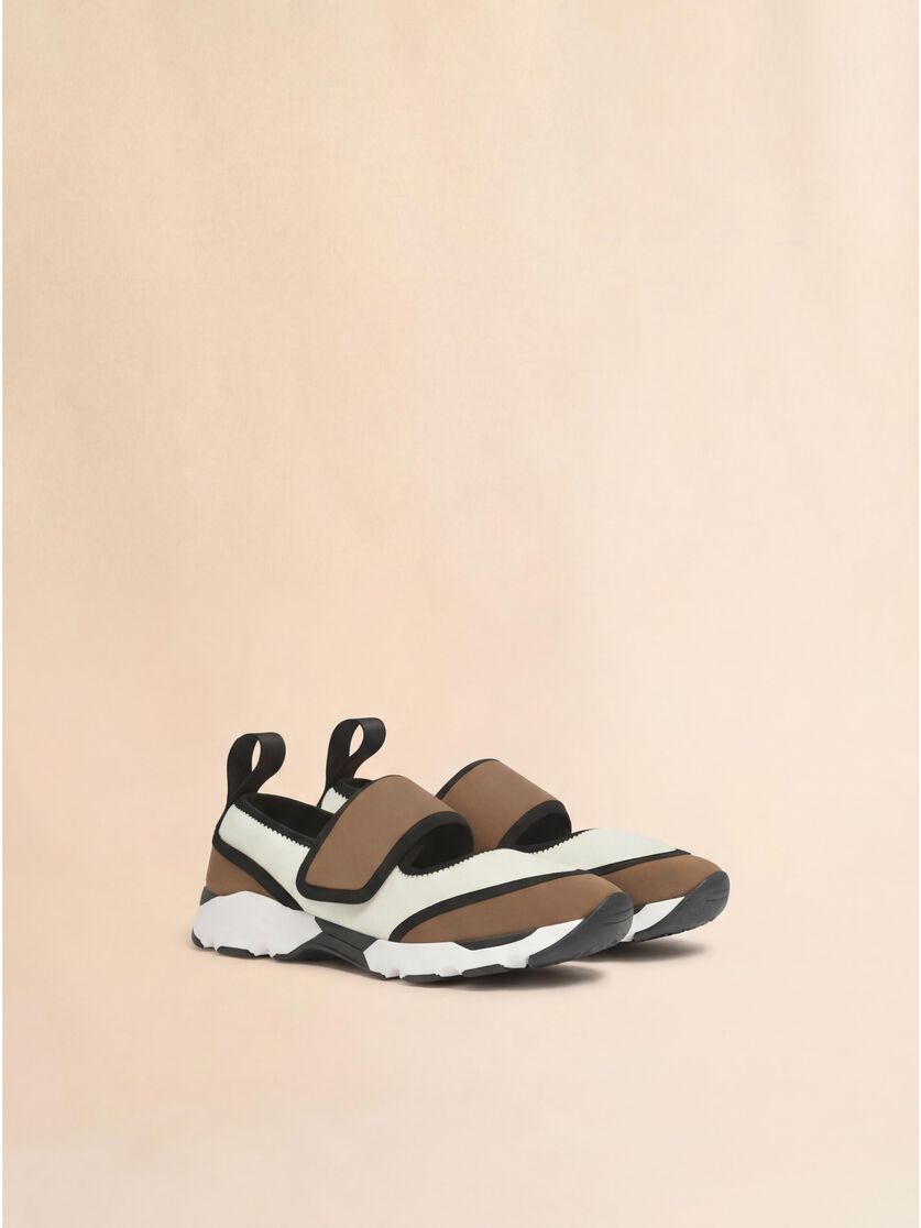 Stutterheim X Marni White And Light Brown Lycra Mary Jane Running Sneaker
