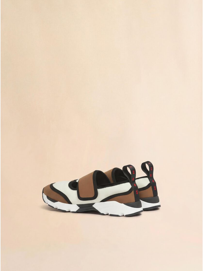 Stutterheim X Marni White And Light Brown Lycra Mary Jane Running Sneaker