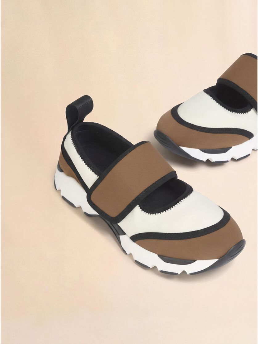 Stutterheim X Marni White And Light Brown Lycra Mary Jane Running Sneaker