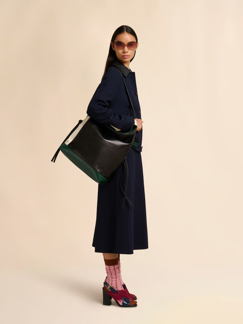 Stutterheim X Marni White Black And Green Leather Pod 2.0 Large Hobo Bag