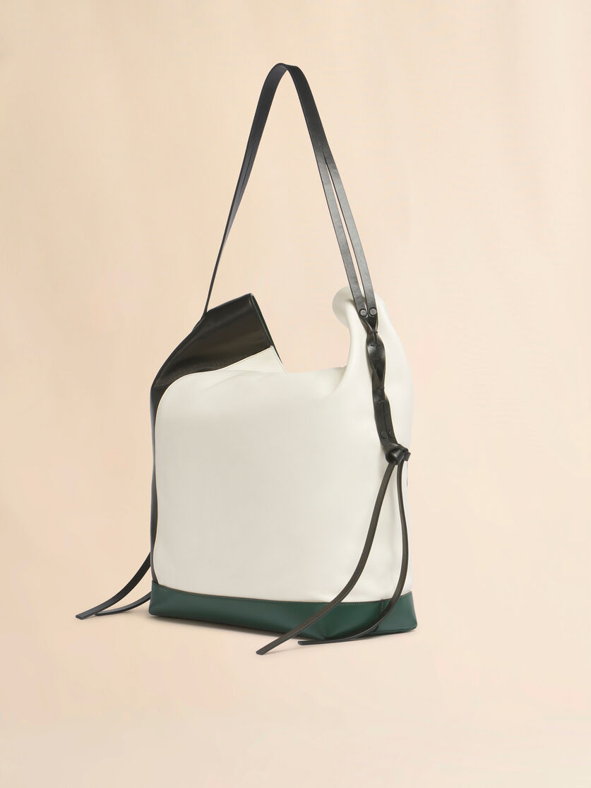 Stutterheim X Marni White Black And Green Leather Pod 2.0 Large Hobo Bag
