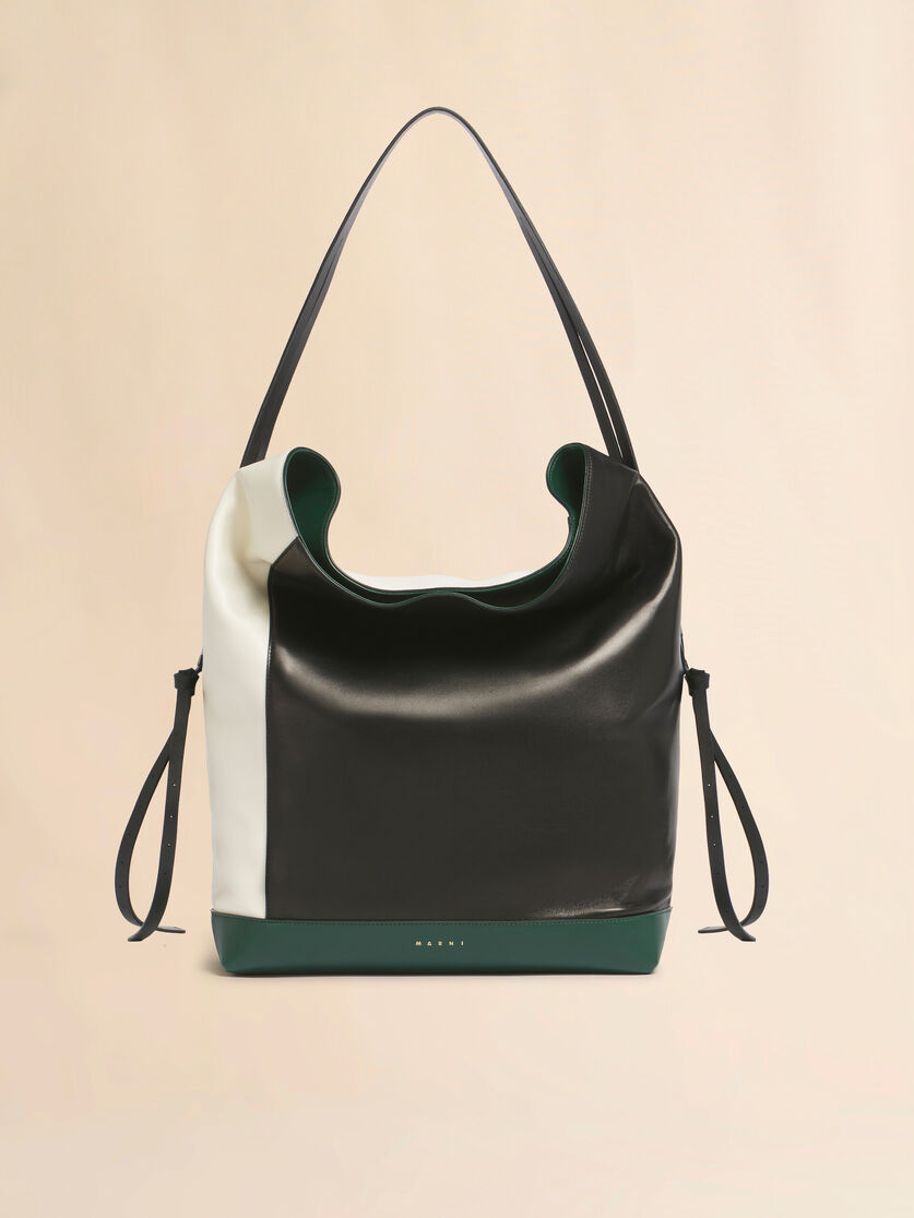 stutterheim x marni White black and green leather Pod 2.0 large hobo bag