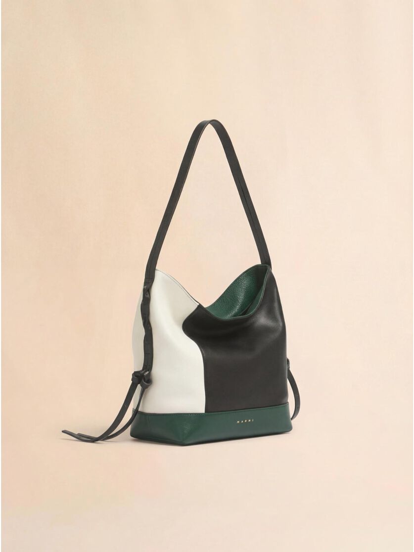 Stutterheim X Marni White Black And Green Leather Pod 2.0 Small Hobo Bag