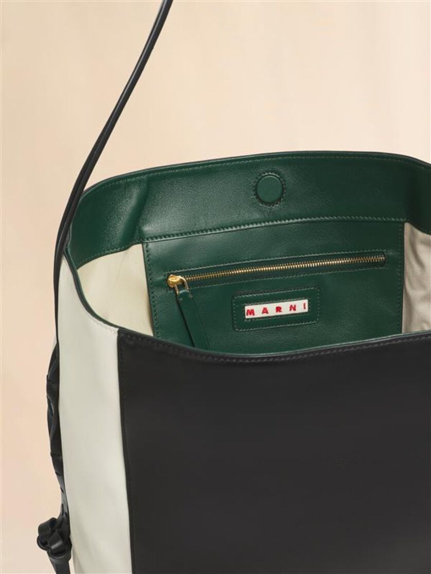 Stutterheim X Marni White Black And Green Leather Pod 2.0 Small Hobo Bag