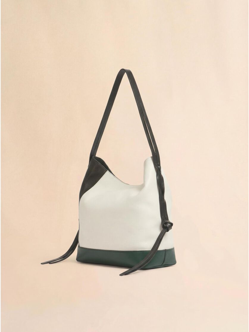 Stutterheim X Marni White Black And Green Leather Pod 2.0 Small Hobo Bag