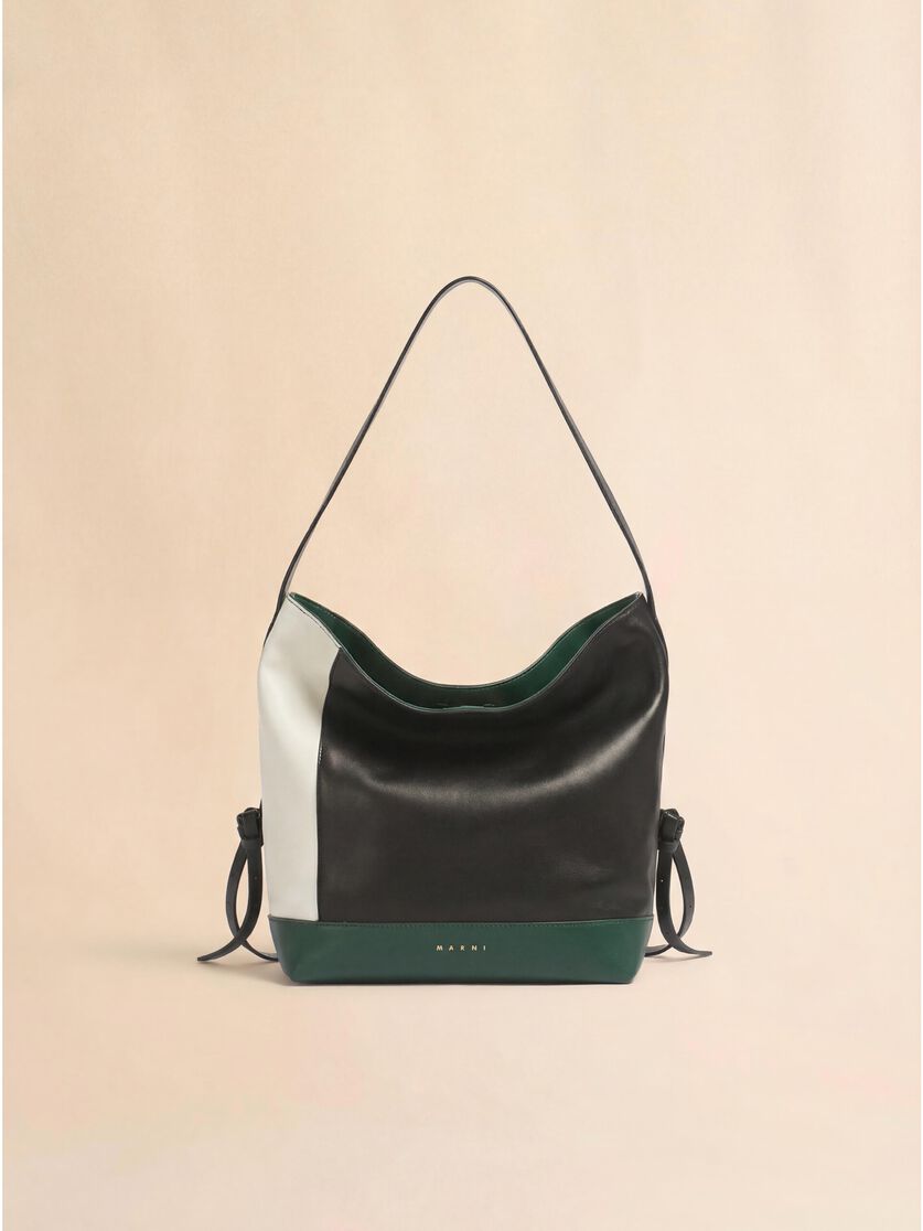 stutterheim x marni White black and green leather Pod 2.0 small hobo bag