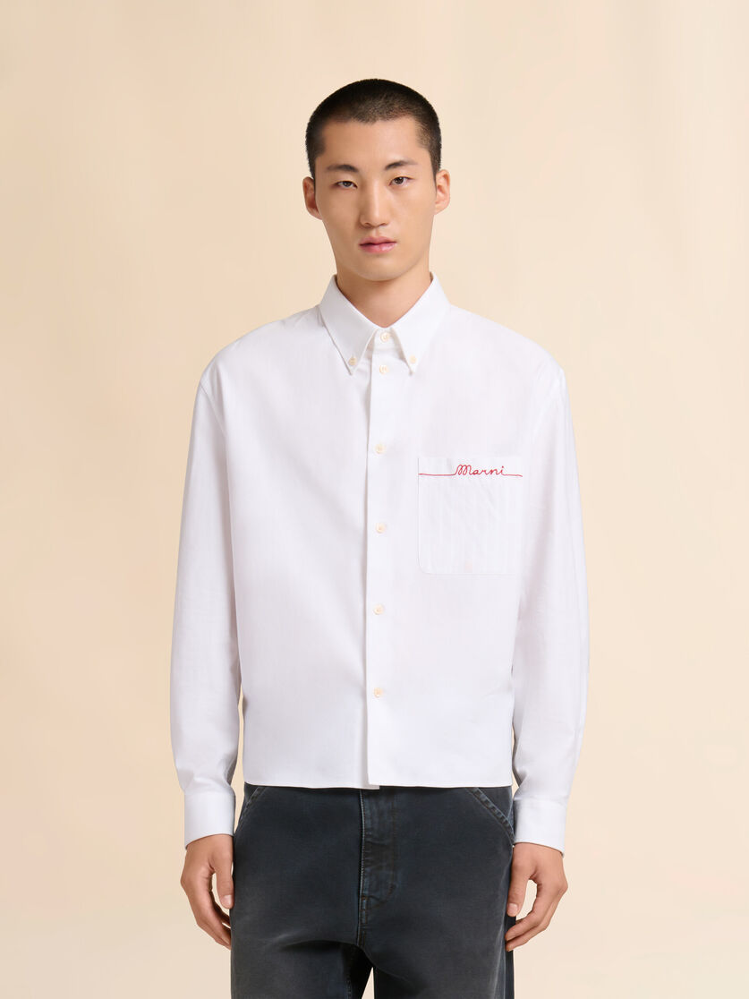 Stutterheim X Marni White Cotton Oxford Shirt With Striped Pocket
