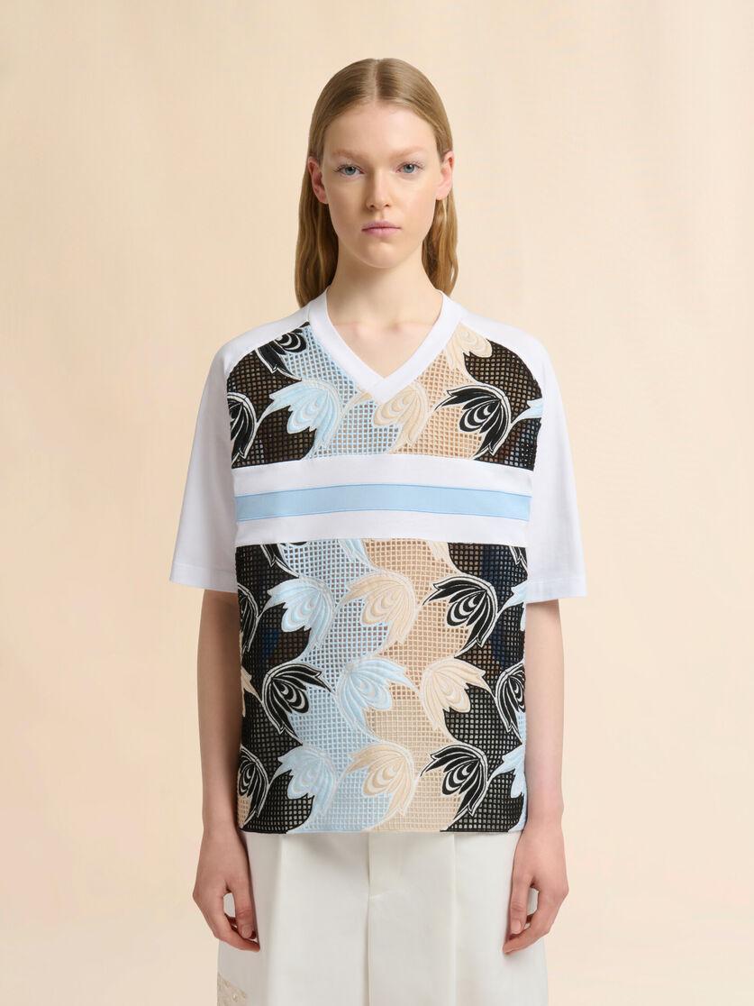 Stutterheim X Marni White Cotton T-shirt With Broderie Anglaise Front