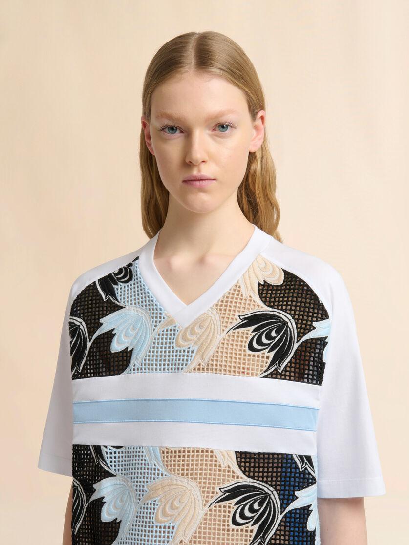 Stutterheim X Marni White Cotton T-shirt With Broderie Anglaise Front